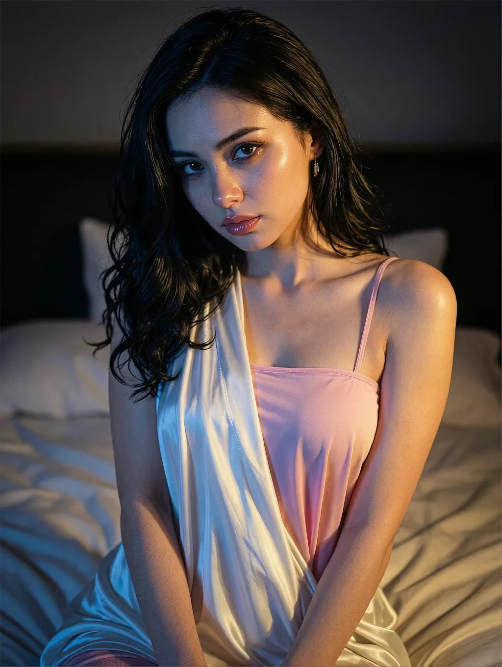 Fictional AI character featured on the fifth landing page, at night